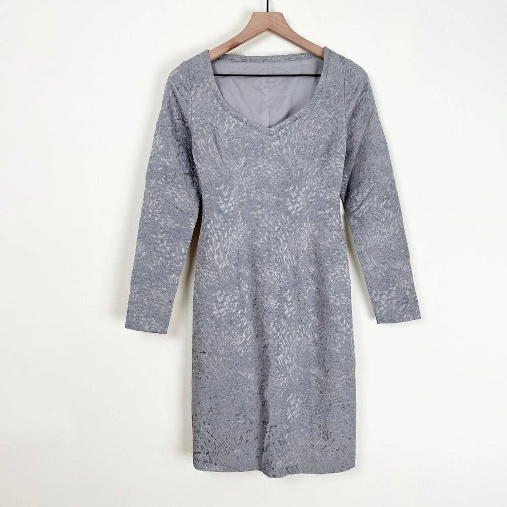 Reiss Hallie Silver Jacquard Cocktail Sheath Midi Mini Dress Wedding Guest Party